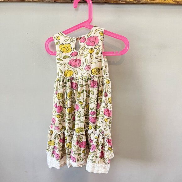 SweetHoney Toddler Girls Floral Tiered Dress 2T Cotton Blend Pink & Yellow Roses - Picture 4 of 4